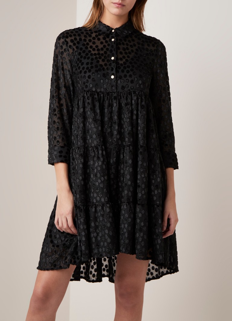 Maje - Rolly blousejurk met stippendessin van fluweel - Zwart