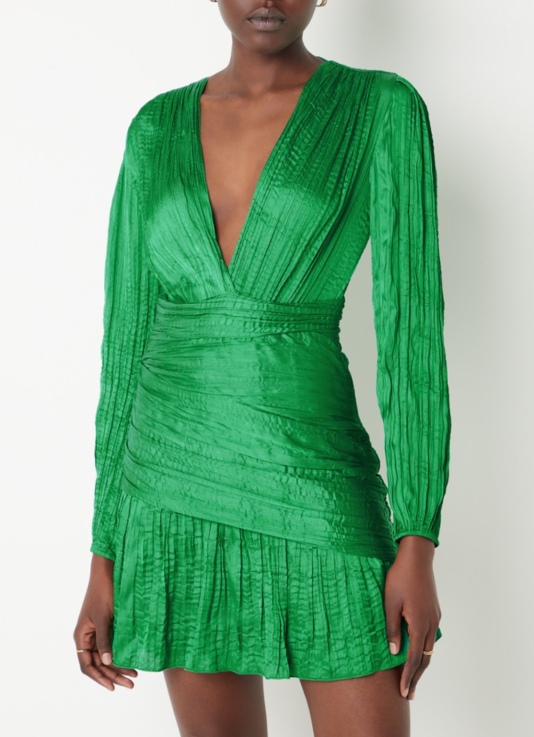 Maje Runnylona mini jurk V-hals en structuur • Groen • de Bijenkorf