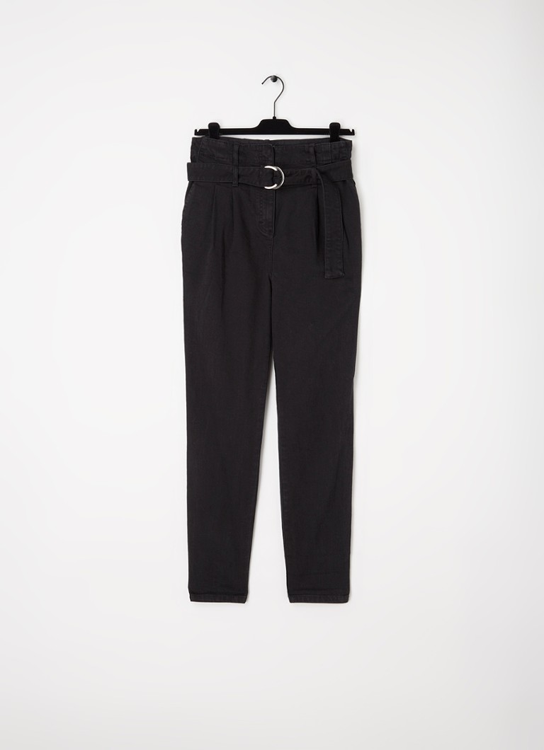 Maje - Vintage high waist tapered jeans met ceintuur - maat 38 - Zwart