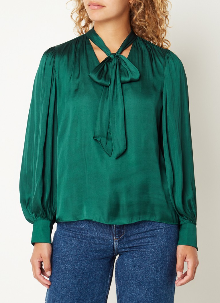 Mango Aire blouse van satijn met strikkraag • Groen • de Bijenkorf