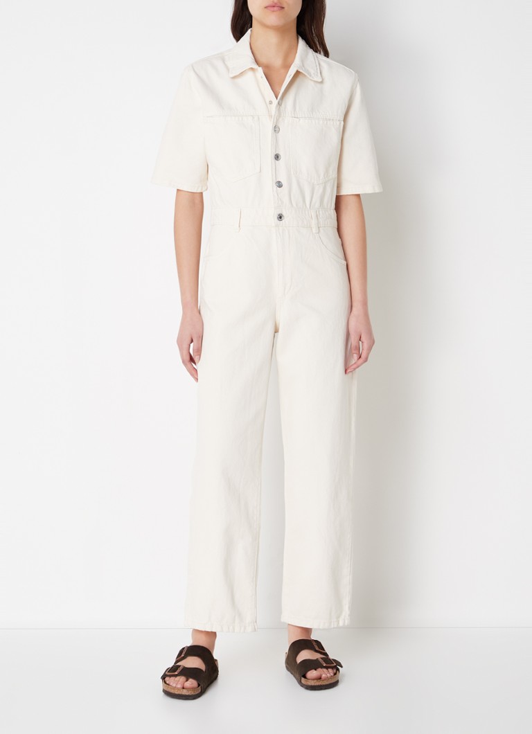 Mango Anne straight fit jumpsuit van denim • Creme • de Bijenkorf