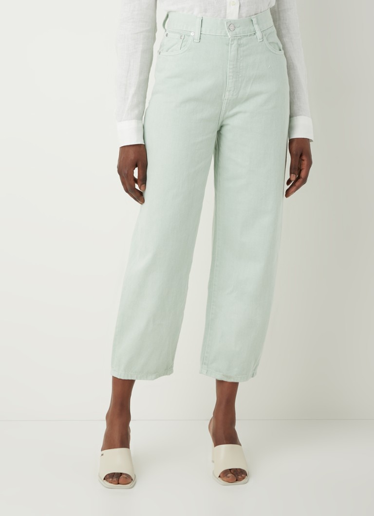 MANGO - Antonela high waist tapered jeans met gekleurde wassing - Lindegroen