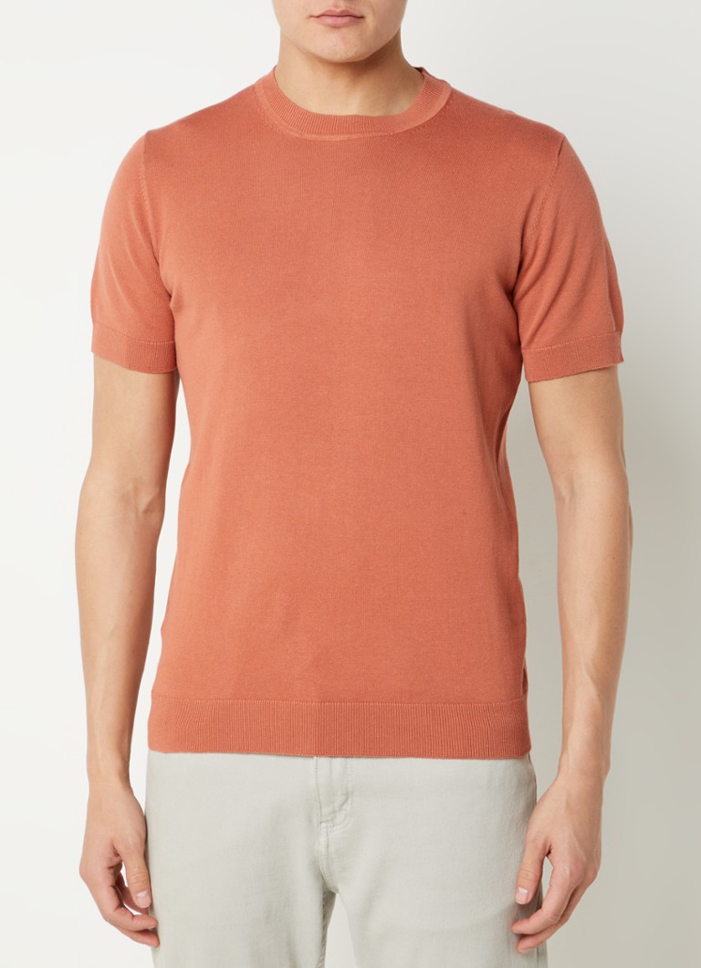MANGO - Arraona fijngebreid T-shirt met ronde hals - Roodbruin