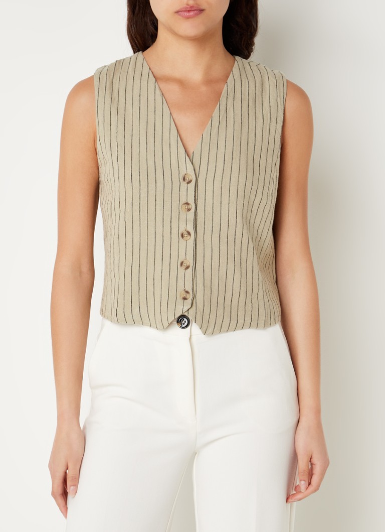 Mango Bali gilet in linnenblend met streepprint • Groen • de Bijenkorf