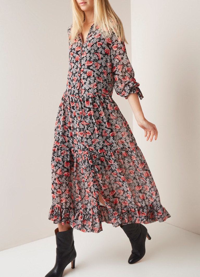 MANGO - Caleta maxi blousejurk met bloemendessin - Zwart