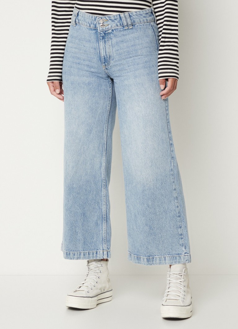 MANGO - Culotte mid waist wide leg cropped jeans met medium wassing - Indigo
