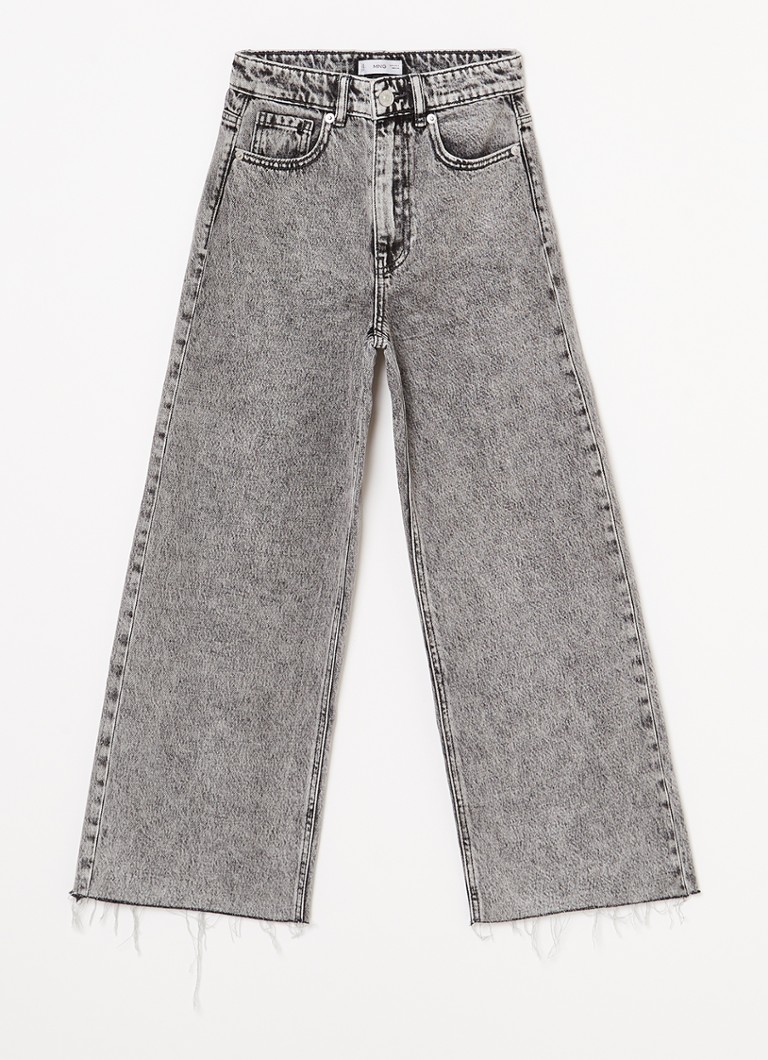 MANGO - Culottet wide fit jeans met gerafelde zoom - Grijs