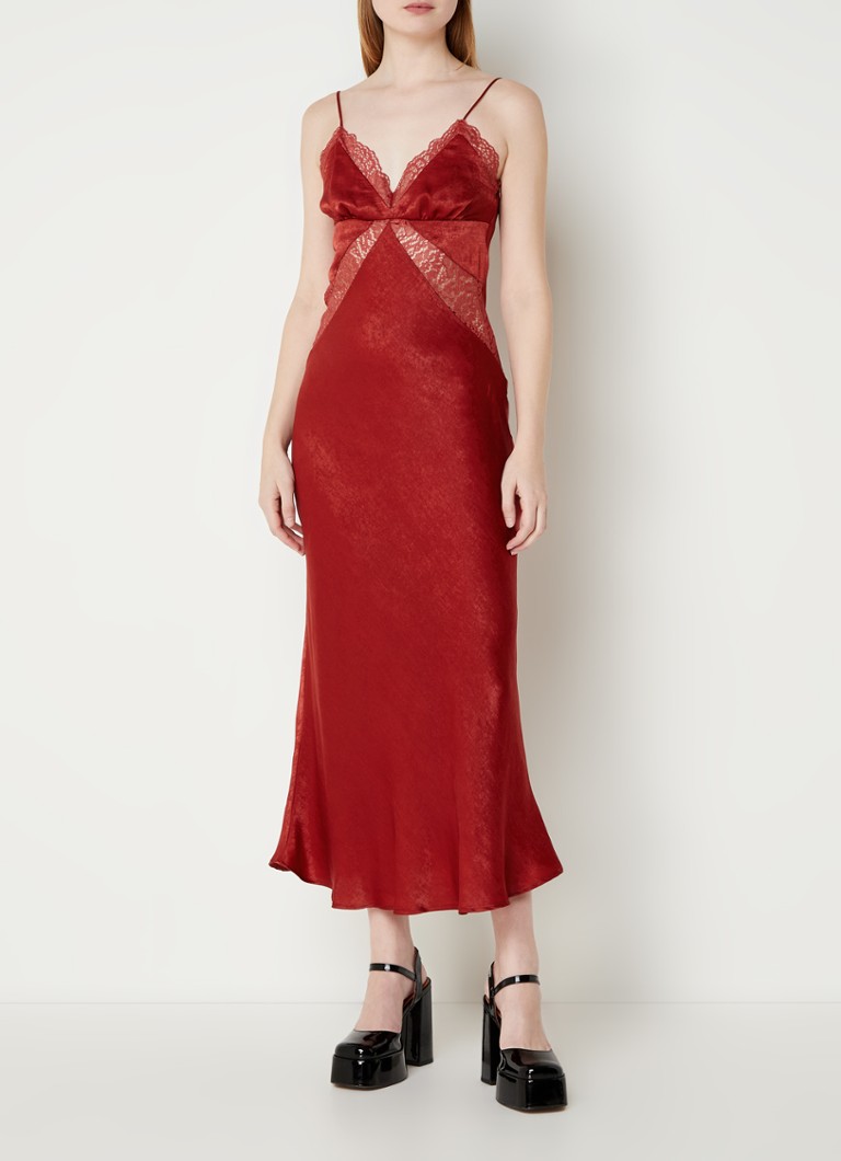 Mango Dubai mouwloze maxi jurk van satijn met details van kant