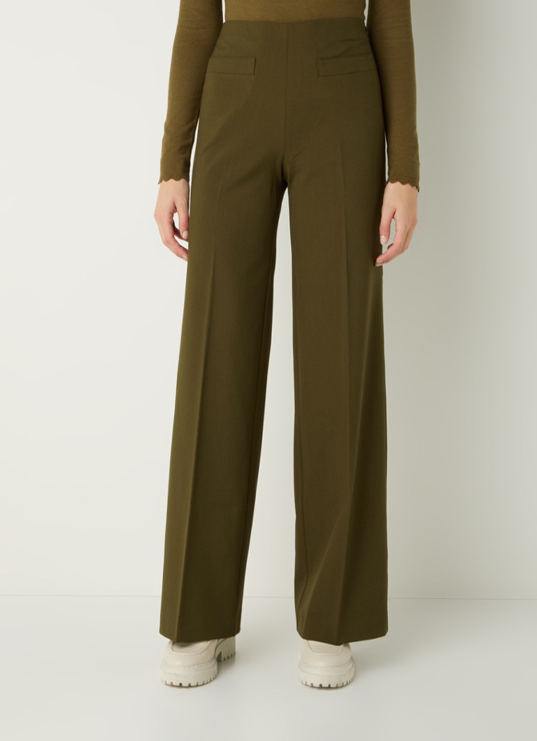 MANGO - Farrah high waist wide fit pantalon broek met persplooi - Groen