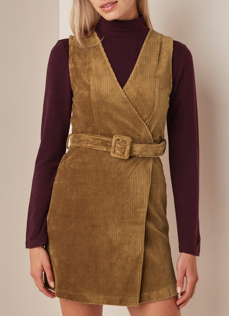 Mango Farrah Mini Jurk Van Corduroy Met Omslag Camel De Bijenkorf