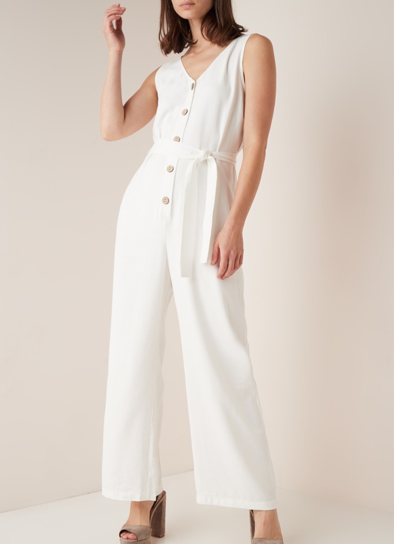 MANGO - Field straight fit jumpsuit met V-hals en knopendetail - Ivoor