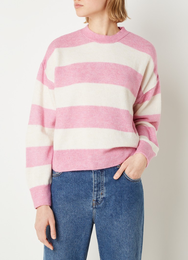 MANGO - Fijngebreide sweater met gestreept dessin - Roze