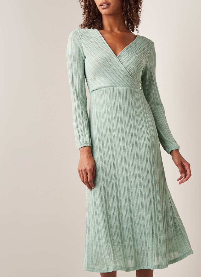 MANGO - Fijngebreide wikkeljurk met lurex - Mint