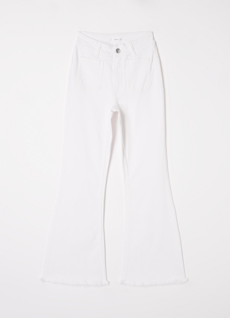 MANGO - Flarer high waist flared fit jeans met gerafelde zoom - Wit
