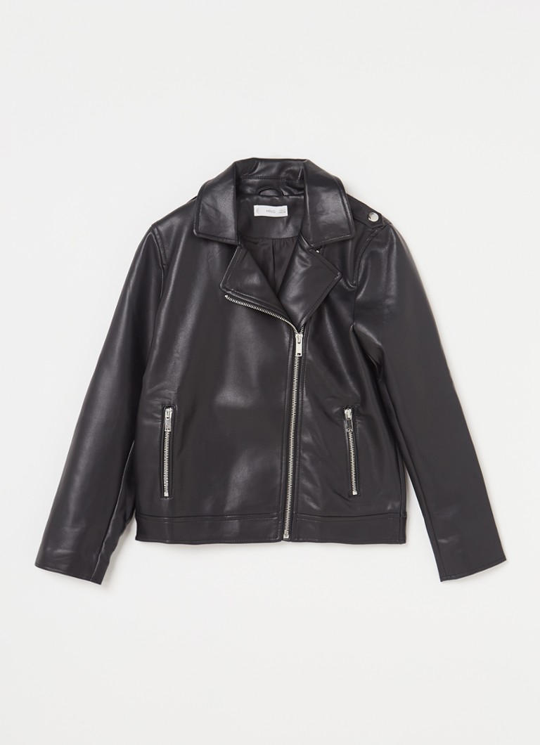 MANGO - Freddie bikerjack van imitatieleer met ritszakken - Zwart