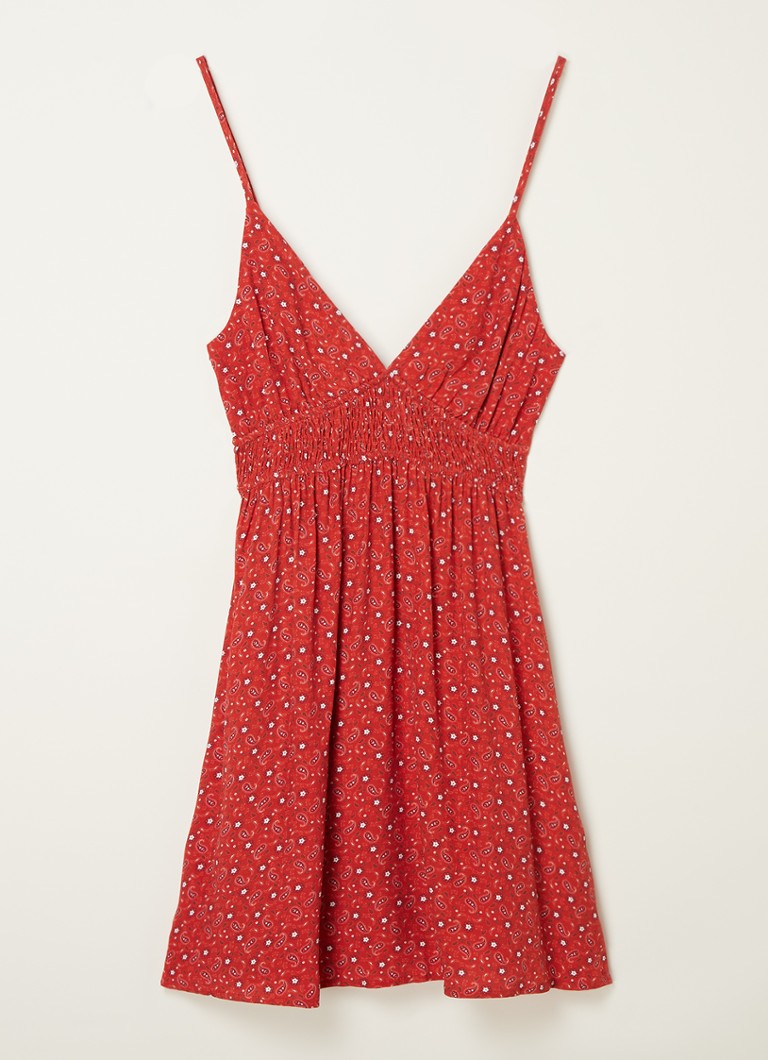 MANGO - Georgia mouwloze jurk met smockwerk en bloemenprint - Rood