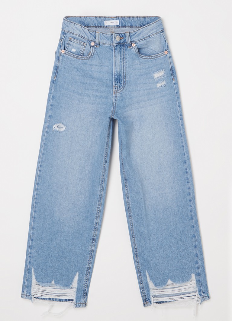 MANGO - High waist straight fit jeans met destroyed afwerking - Indigo
