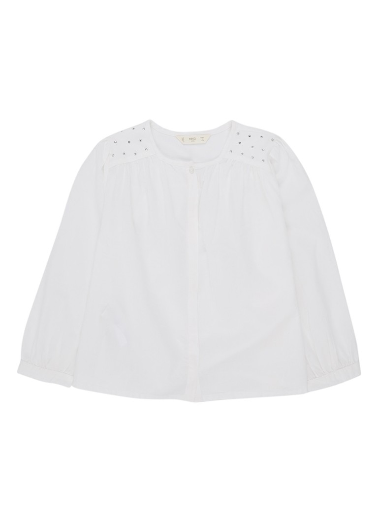 MANGO - Ivone blouse met strass en plooidetail - Wit