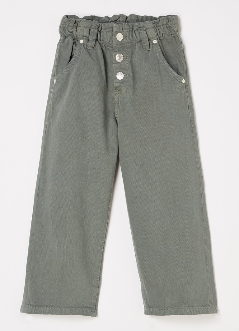 MANGO - Jules paperbag wide fit jeans met elastische tailleband - Lindegroen