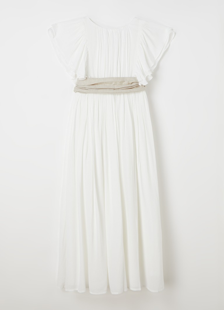 MANGO - Julia midi jurk met volantmouw en strikceintuur - Wit