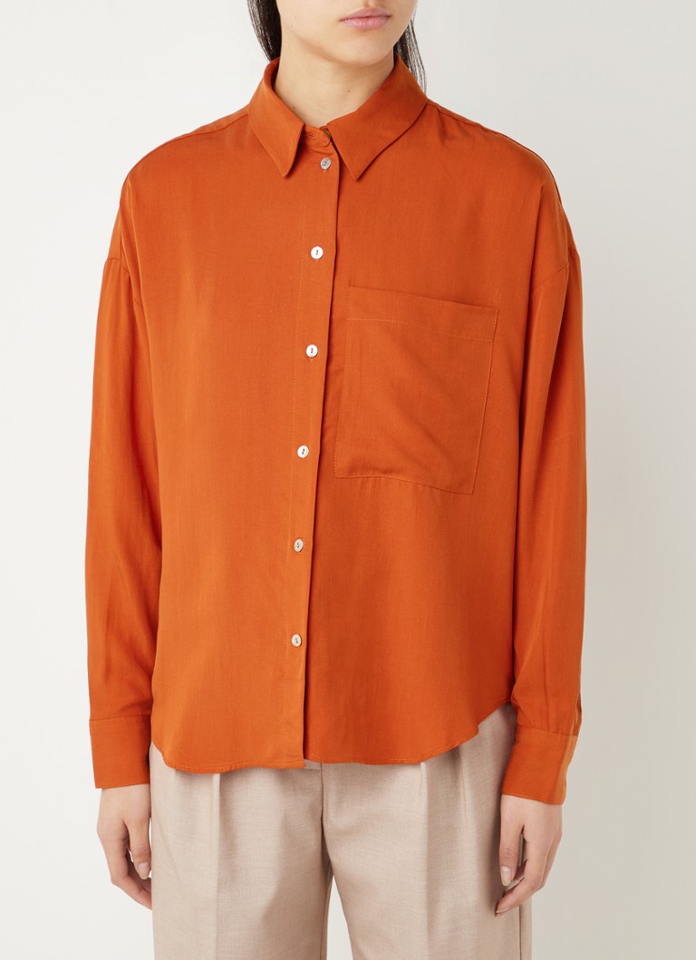 MANGO - Lima blouse met borstzak - Donkeroranje