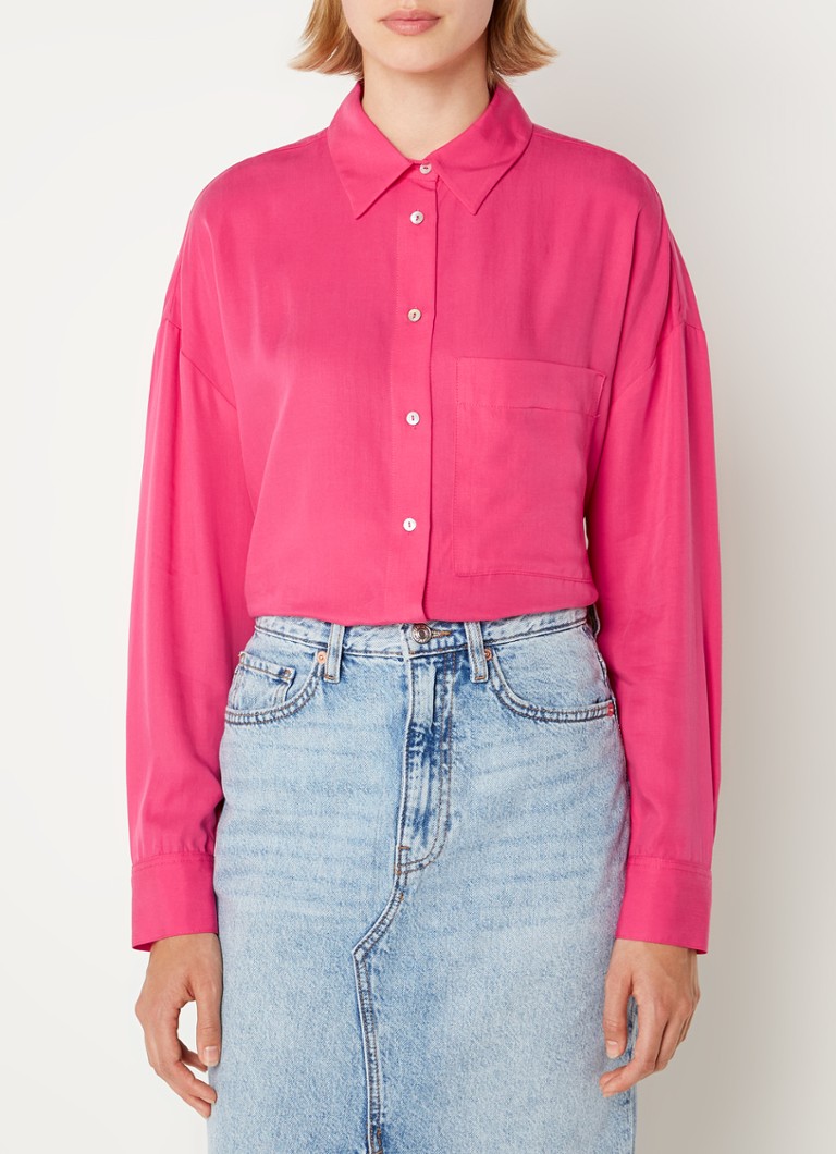 MANGO - Lima blouse van lyocell met borstzak - Donkerroze