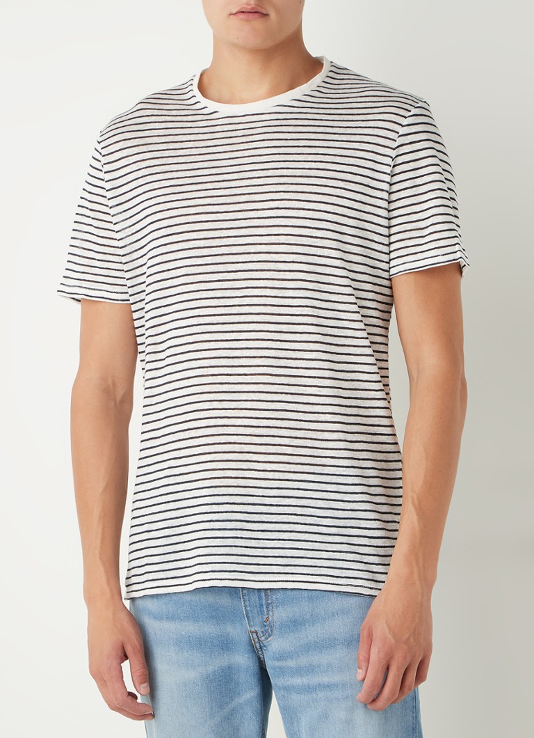 MANGO - Limar T-shirt van linnen met streepprint - Donkerblauw