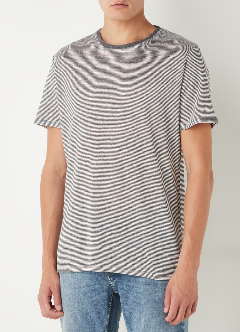 MANGO - Limar T-shirt van linnen met streepprint - Donkergrijs