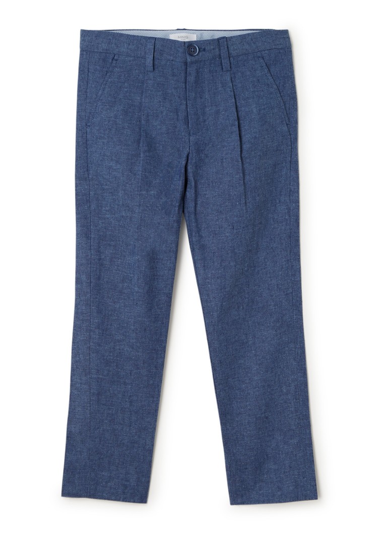 MANGO - Lint straight fit pantalon in linnenblend - Blauw