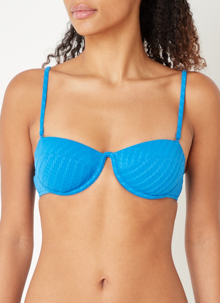 MANGO - Maca bandeau bikinitop met beugel en structuur - Blauw
