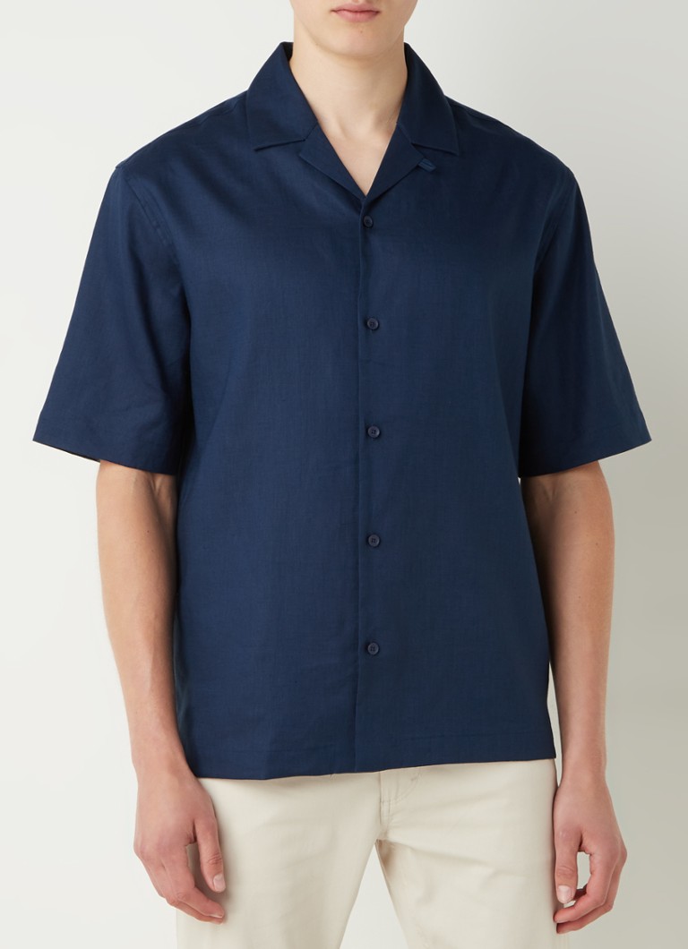 MANGO - Malaga regular fit overhemd in linnenblend  - Donkerblauw