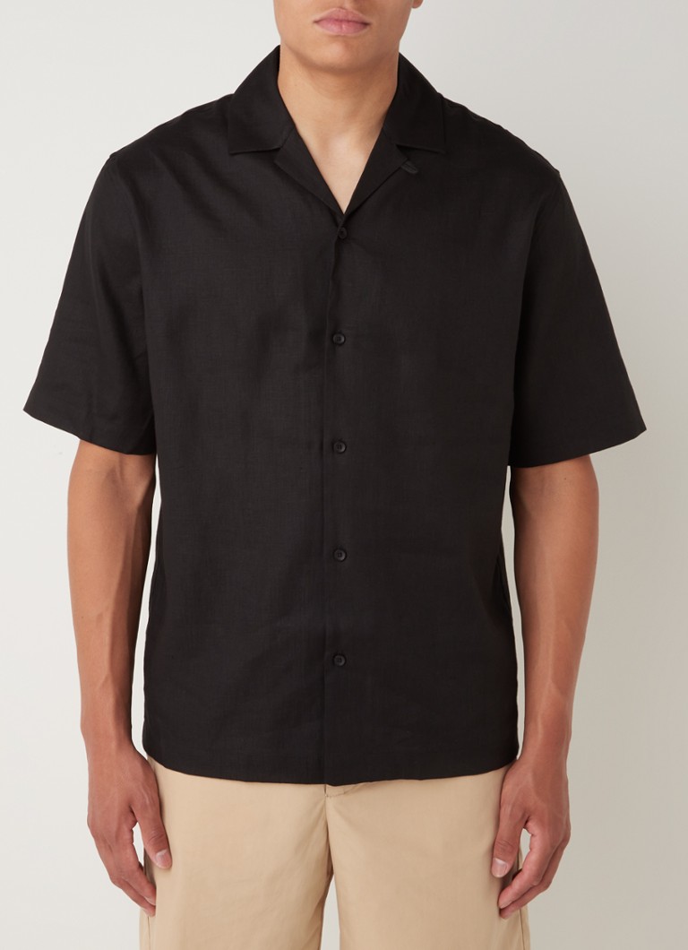 MANGO - Malaga regular fit overhemd in linnenblend  - Zwart