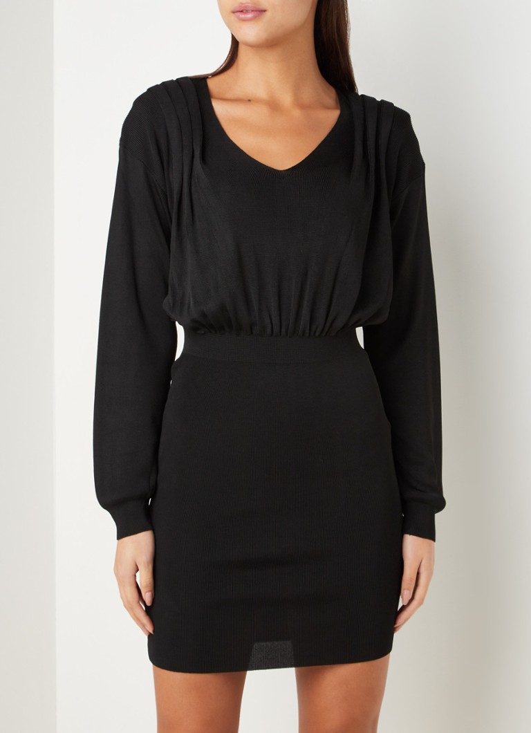 MANGO - Monaco fijngebreide mini jurk met schoudervulling - Zwart