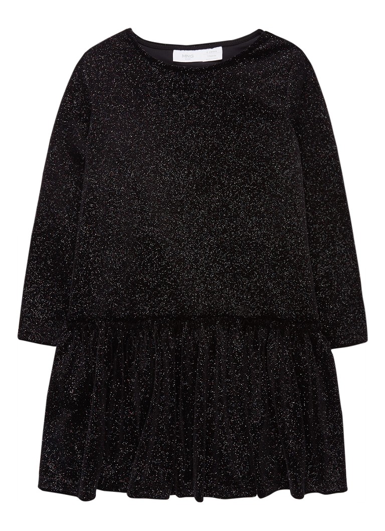 MANGO - Noeln midi-jurk van fluweel met glitter - Zwart