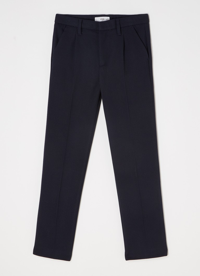 MANGO - Raip slim fit pantalon met structuur - Donkerblauw