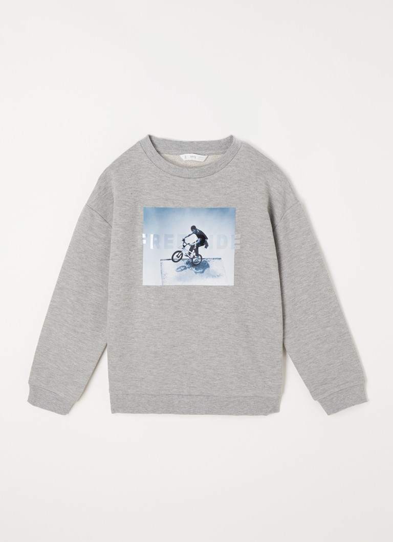 MANGO - Riders sweater met print - Grijsmele