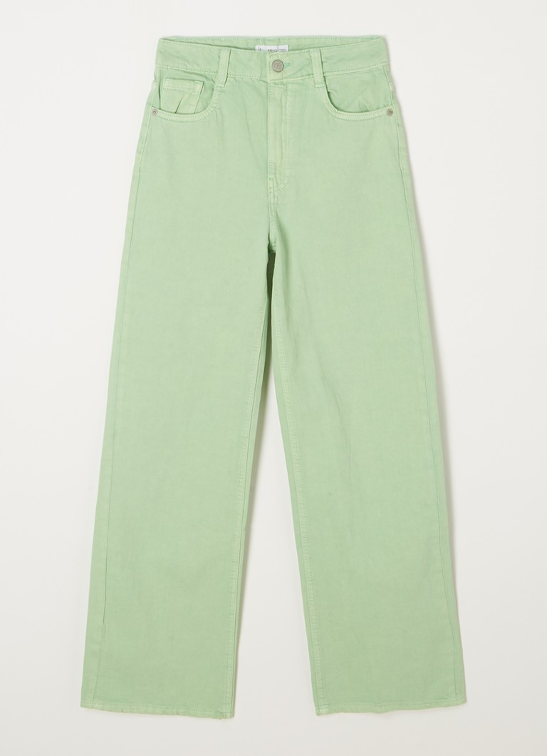 MANGO - Widet high waist wide fit jeans met ripped details - Neongroen