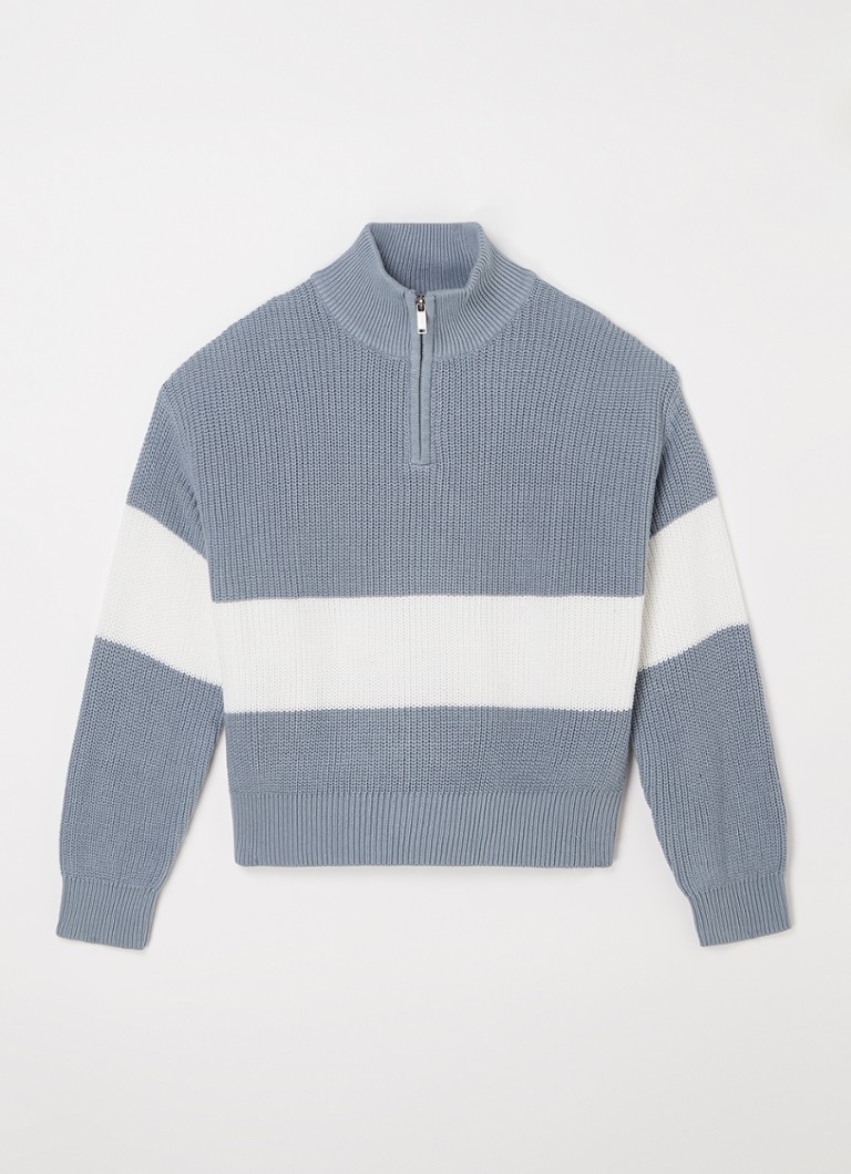 MANGO - Zip fijngebreide trui met halve rits - Staalblauw