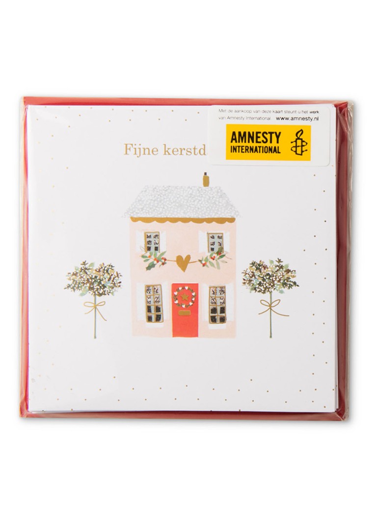 MAP Publishing - Amnesty International, Huis in kerstsfeer - 1 design - Kerstkaart met envelop set van 8 - Rood