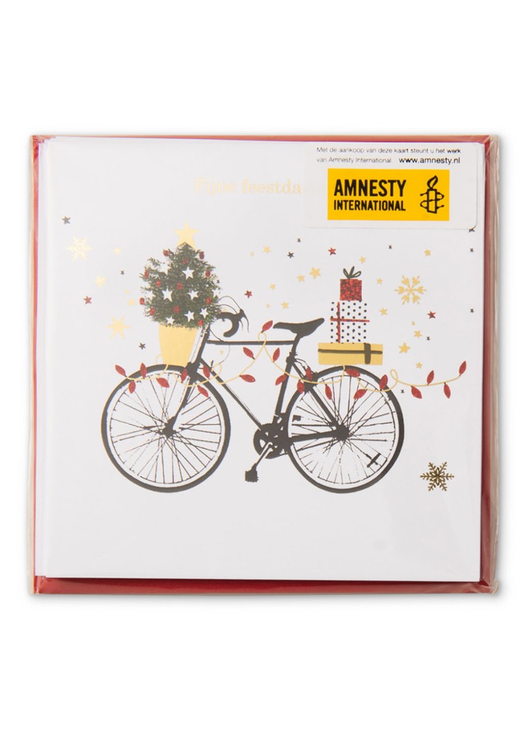MAP Publishing - Amnesty International, Kerst fiets - 1 design - Kerstkaart met envelop set van 8 - Rood