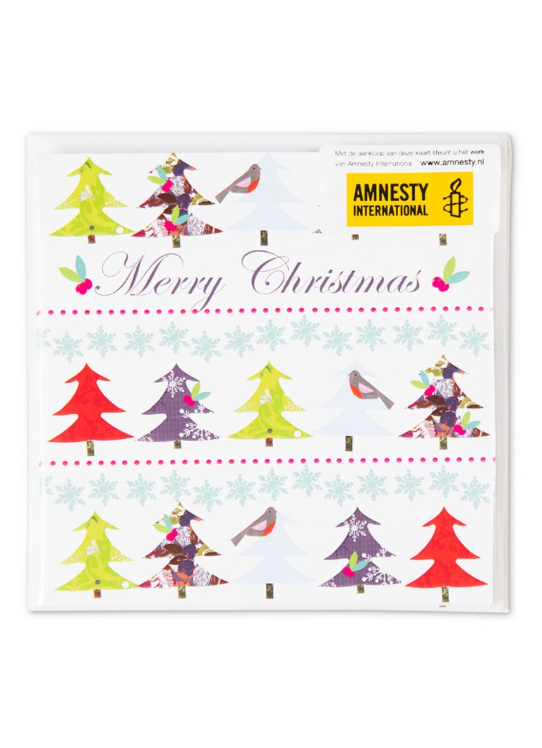 MAP Publishing - Amnesty International, Kerstbomen  - 1 design - Kerstkaart met envelop set van 10 - Rood