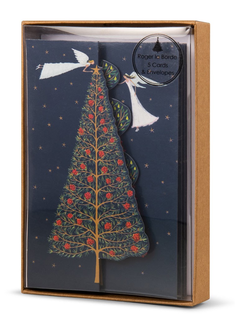 MAP Publishing - Christmas Tree Angels, Roger la Borde - 1 design - Kerstkaart met envelop set van 5 - Donkerblauw