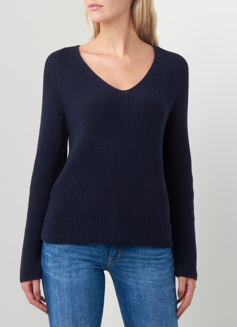 Marc O'Polo - Fijngebreide pullover met V-hals - Donkerblauw