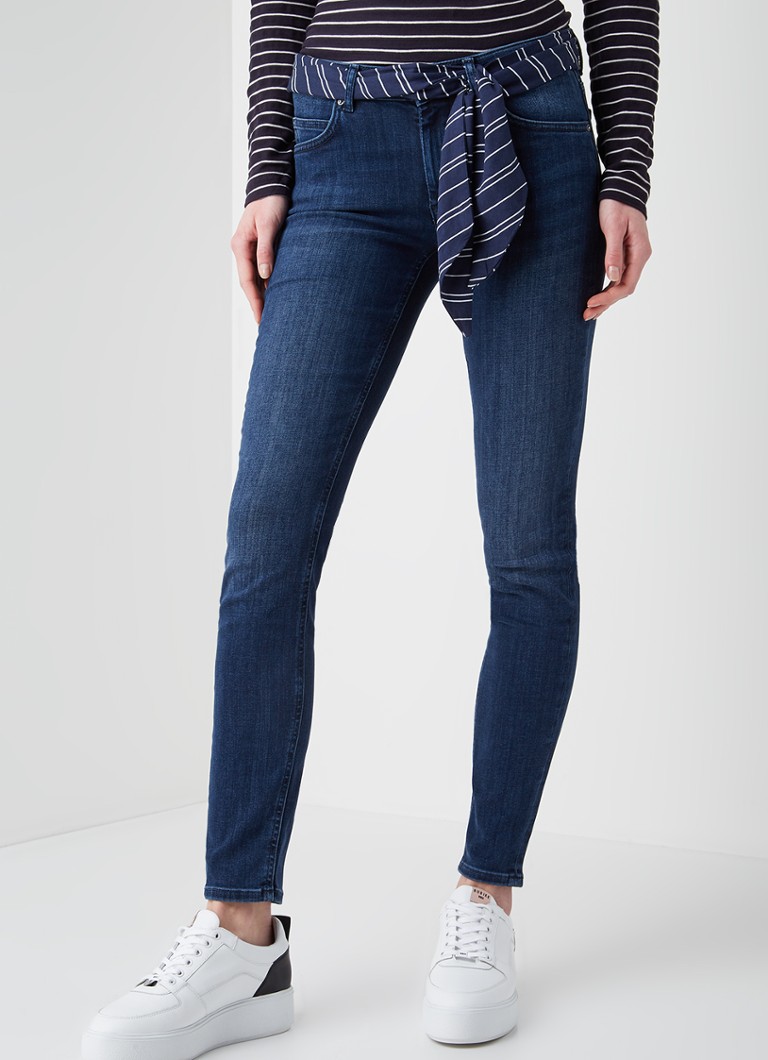 Marc O'Polo - Lulea low waist slim fit jeans met strikceintuur - Donkerblauw