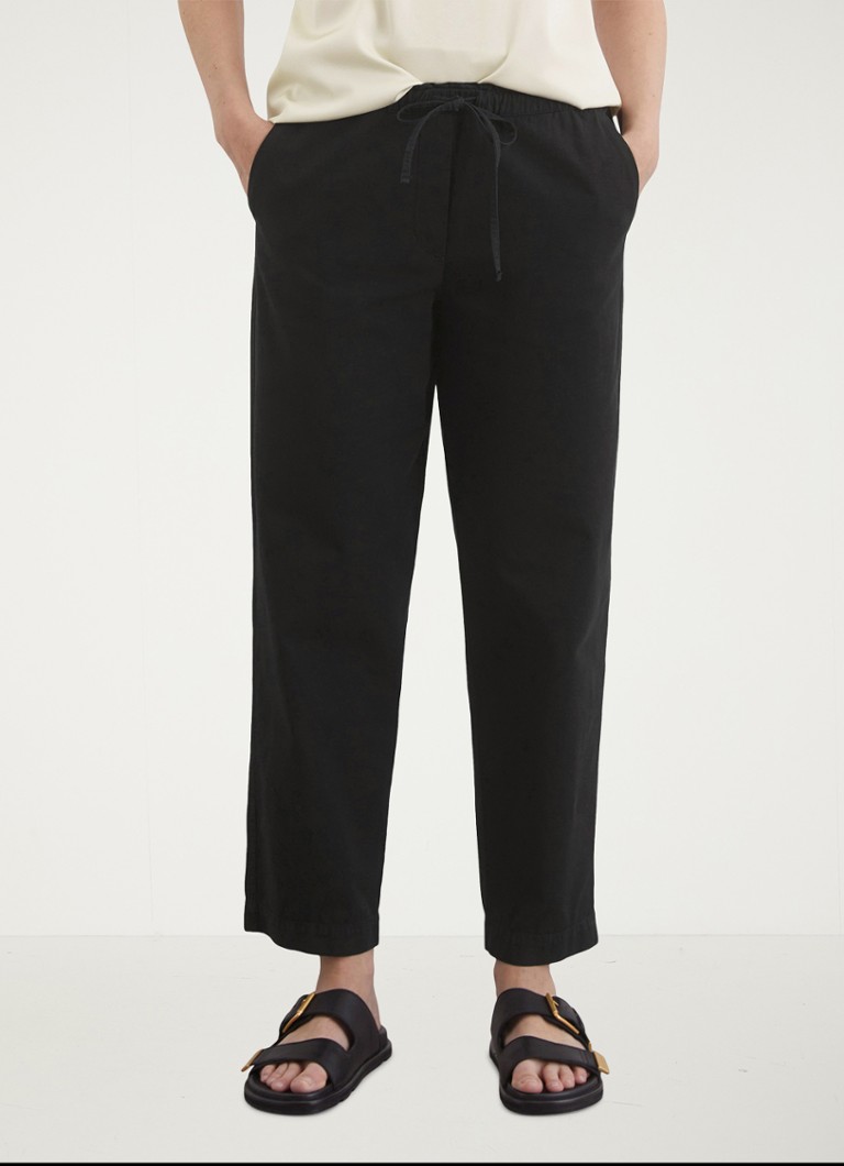 Marc O'Polo - Mid waist straight fit chino in linnenblend met steekzakken  - Zwart