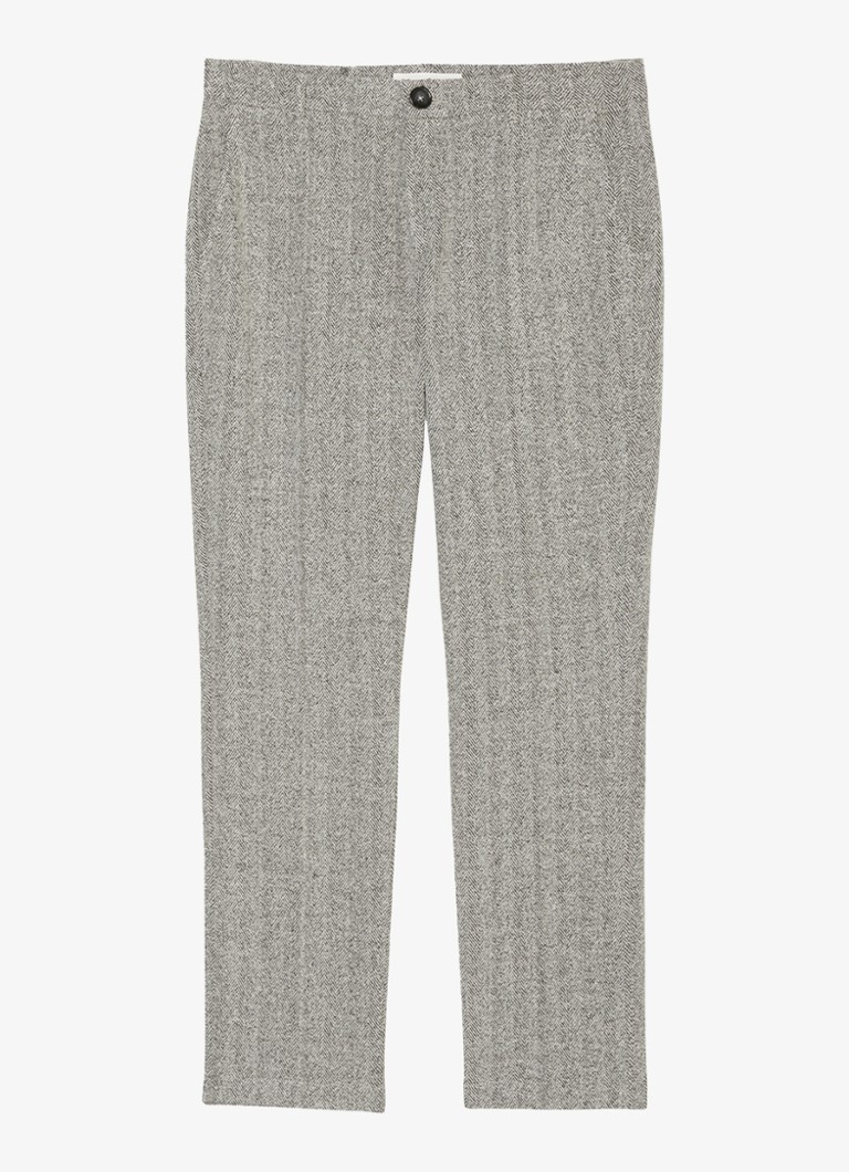 Marc O'Polo - Mid waist straight fit pantalon met tweed-look - Lichtgrijs
