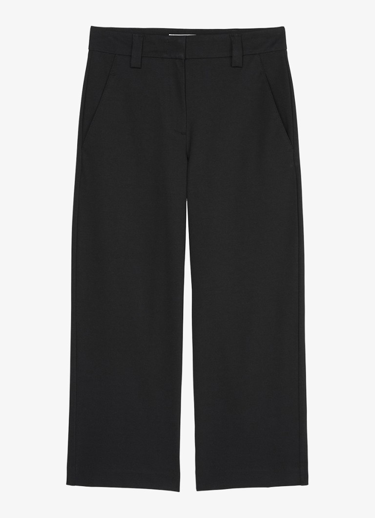 Marc O'Polo - Mid waist wide fit culotte van jersey met steekzakken - Zwart