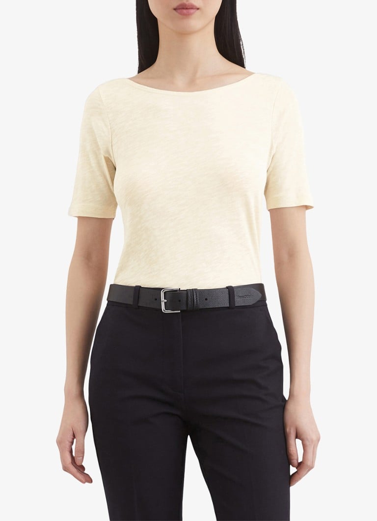 Marc O'Polo - T-shirt met gemêleerd dessin en boothals - Beige