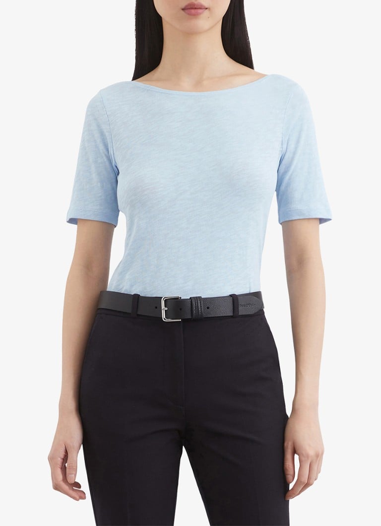 Marc O'Polo - T-shirt met gemêleerd dessin en boothals - Lichtblauw