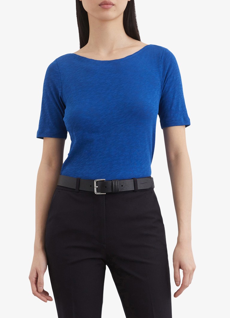 Marc O'Polo - T-shirt met gemêleerd dessin en boothals - Kobaltblauw